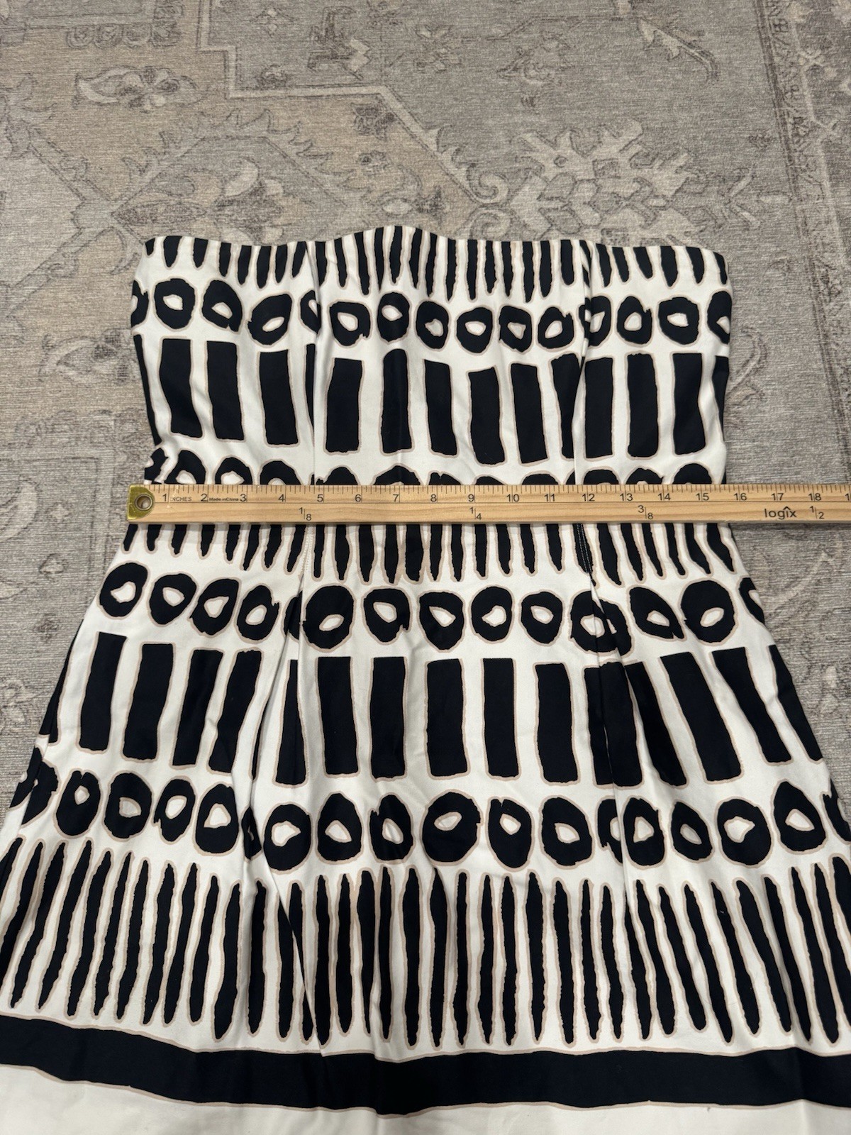 Laundry Shelli Segal 12 Cotton Strapless Mini Dress White Black Stripes Modern