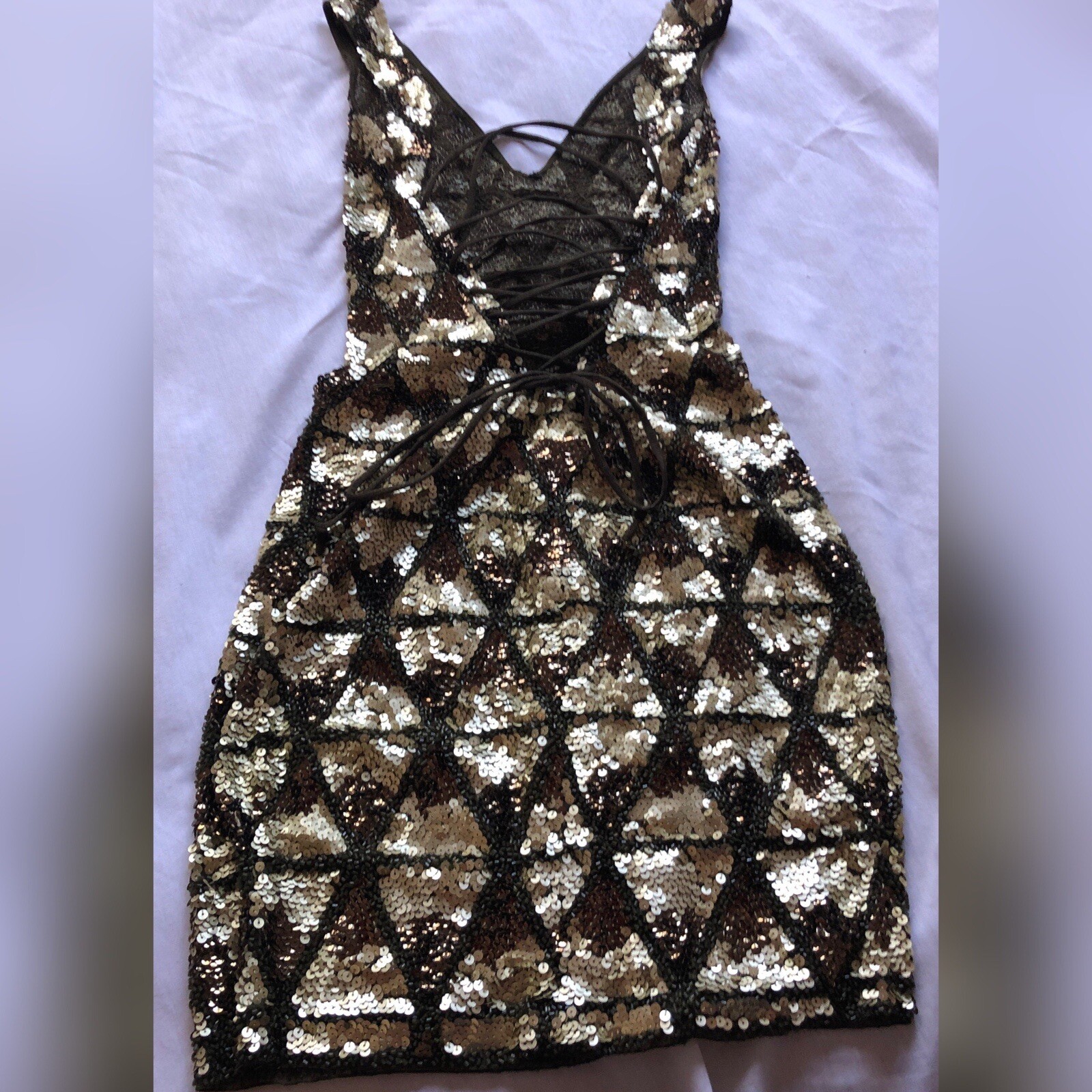 Sequin Beaded Sleeveless Lace Up Back Bodycon Fitted Cocktail Glam Bling Dress