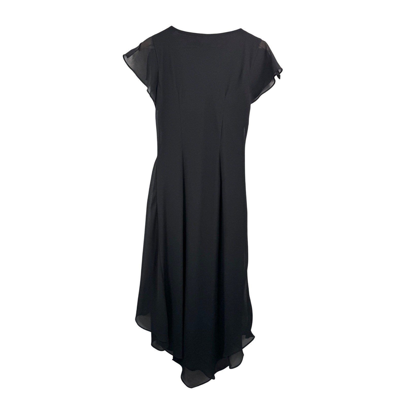 VTG CDC Black Beaded V Neck Flutter fit flare Midi Dress whimsigoth Size 8