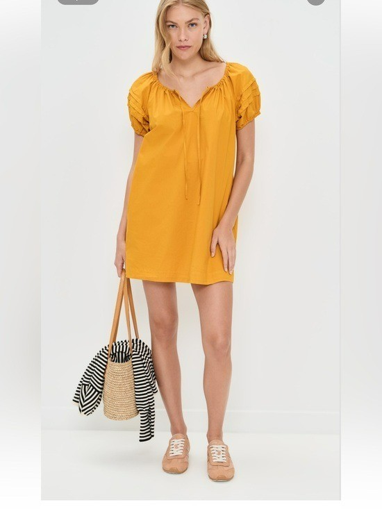 Alex Mill Rose Cotton Poplin Mini Dress in Golden Yellow – Size Small