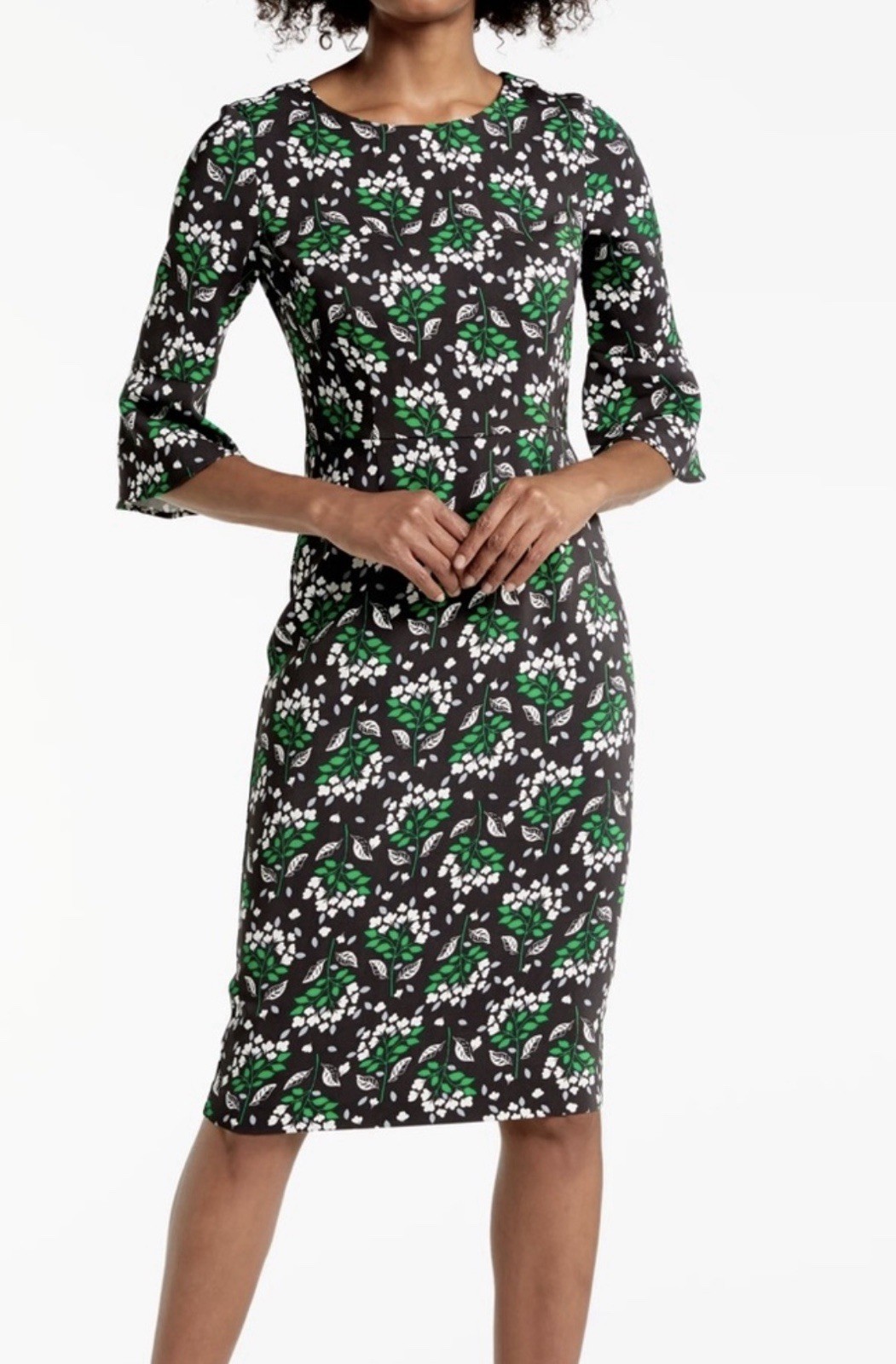 Boden Floral Dress 8 Green Floral Delia Bell Sleeve Sheath