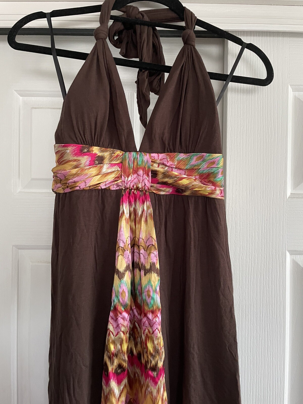 BNWT SINGLE DRESS Brand Women’s Brown Halter Tie Neck Dress Size M Padded Cups