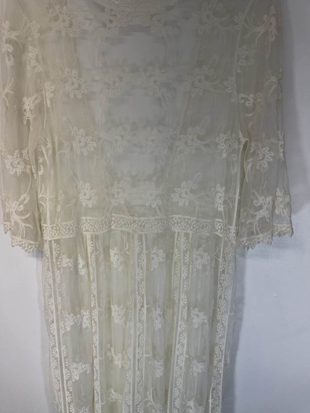 Mustard Seed Lace Sheer Dres Embroidery Cream Boho Cottage Fairy Romantic OS