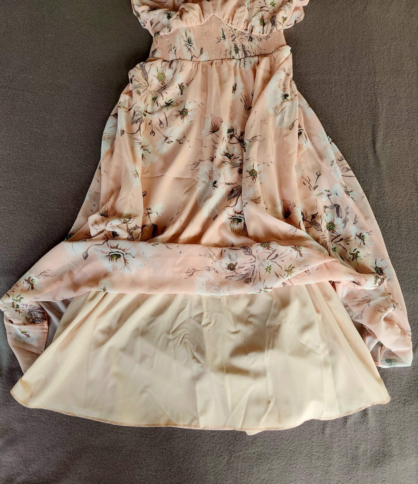 Simplee M Floral Chiffon Maxi Dress Peach Pink Cottagecore Wedding Guest