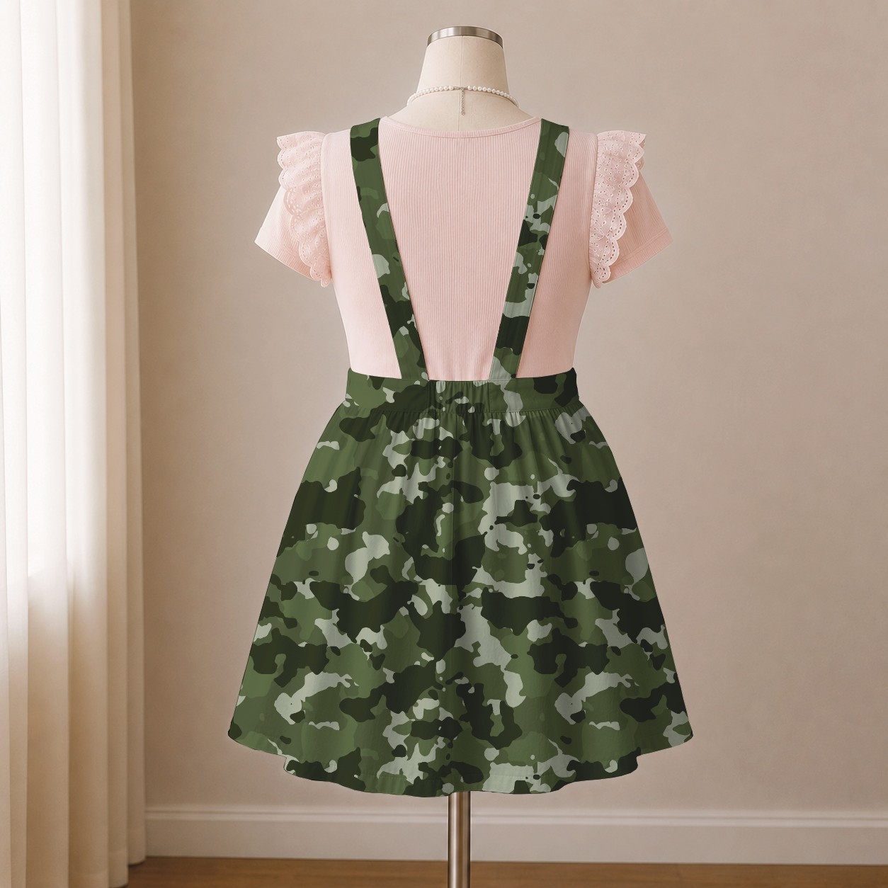 Green Army Mix Camo Skirt Overalls Dungarees Dress Pinafore 0XL-4XL