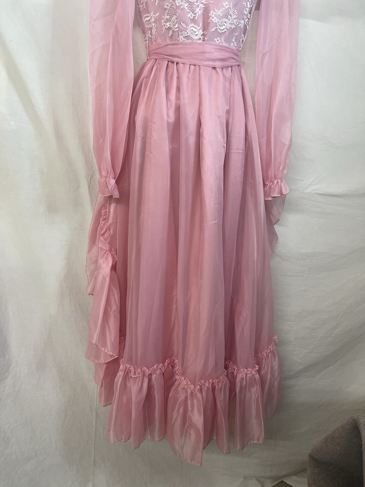 Vintage Dress 8 S Ruffle Sheer Nylon Tea Peasant Prairie Cottage Gypsy Cosplay
