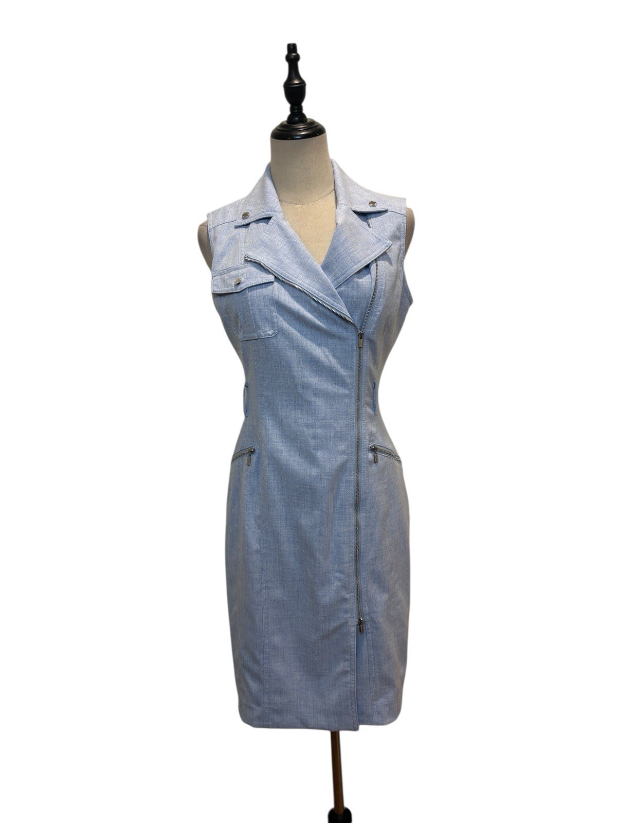 Calvin Klein Blue Zip Up Moto Sheath Dress Sz 4 Minimalist Contemporary