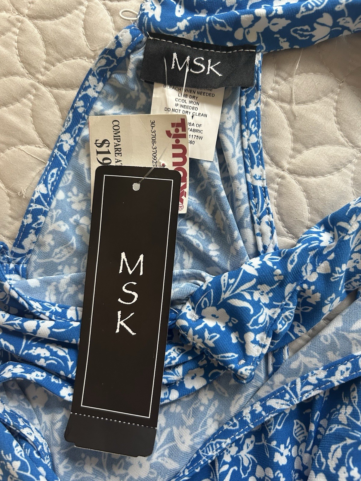 MSK Blue & White Floral Patterned Halter Neckline Dress Sz S NWT