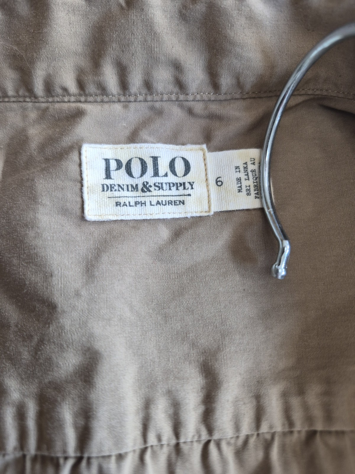 Polo Ralph Lauren Puffed Sleeve Cotton Shirt Dress Womens Midi Pockets Khaki 6