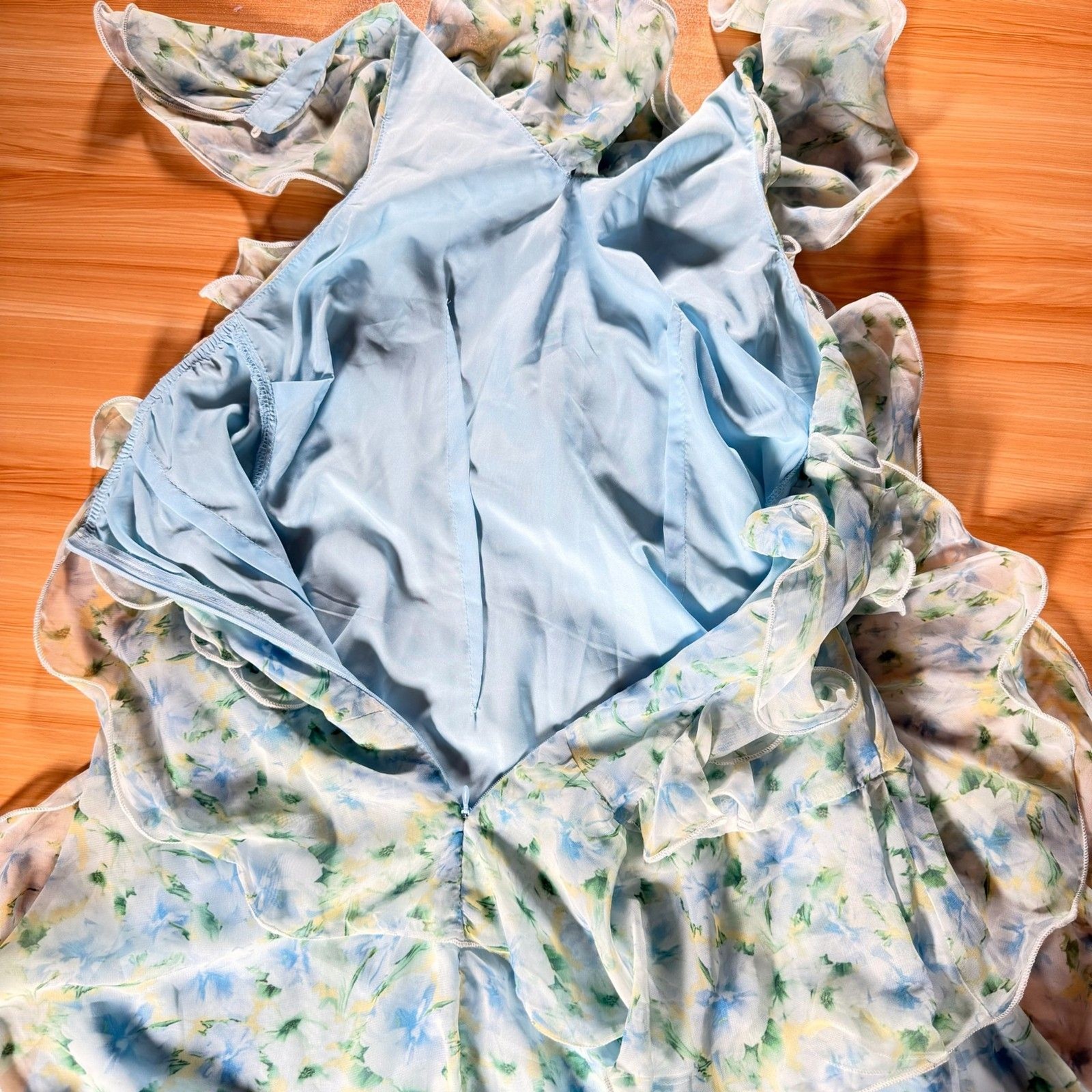SHEIN NWOT Mint Green Floral Ruffle Mini Dress XS Sleeveless Tiered Organza