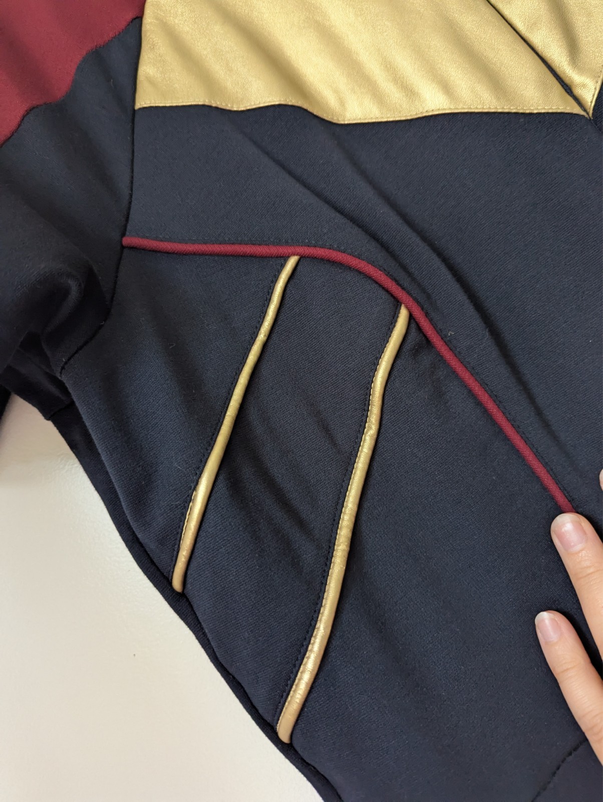 XL Elhoffer Design Marvelous Corps Dress gold navy burgundy pockets