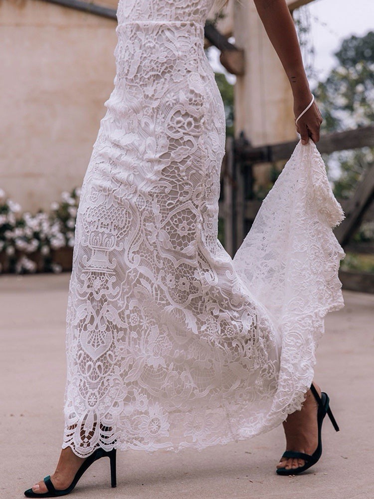 Spell Bride Edie Lace Maxi Gown Size XS High Neck Open Back Bridal Dress Train