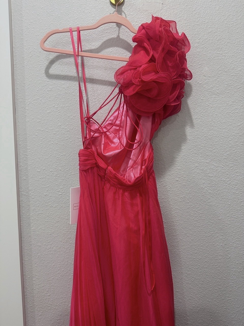 MacDuggal One Shoulder Open Back Red Ruffle Maxi Dress Sz 6