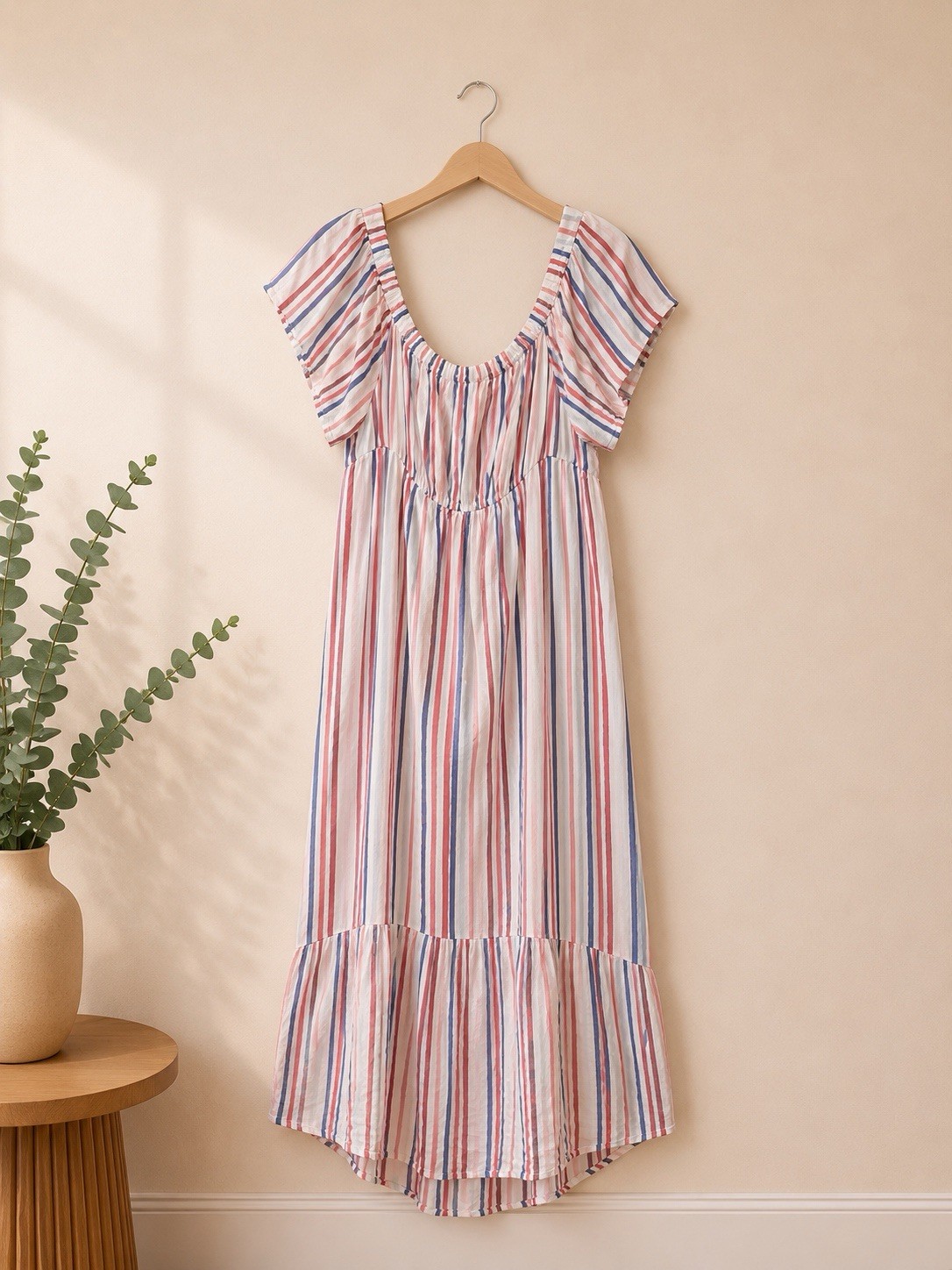 Maternity by Ingrid & Isabel Striped Maxi Dress XXL Blue Pink White