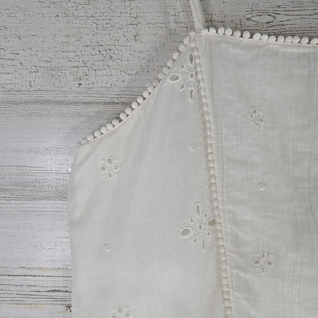 AERIE White Eyelet Embroidered Tiered Sundress SZ M Cotton Lace Trim Boho Summer