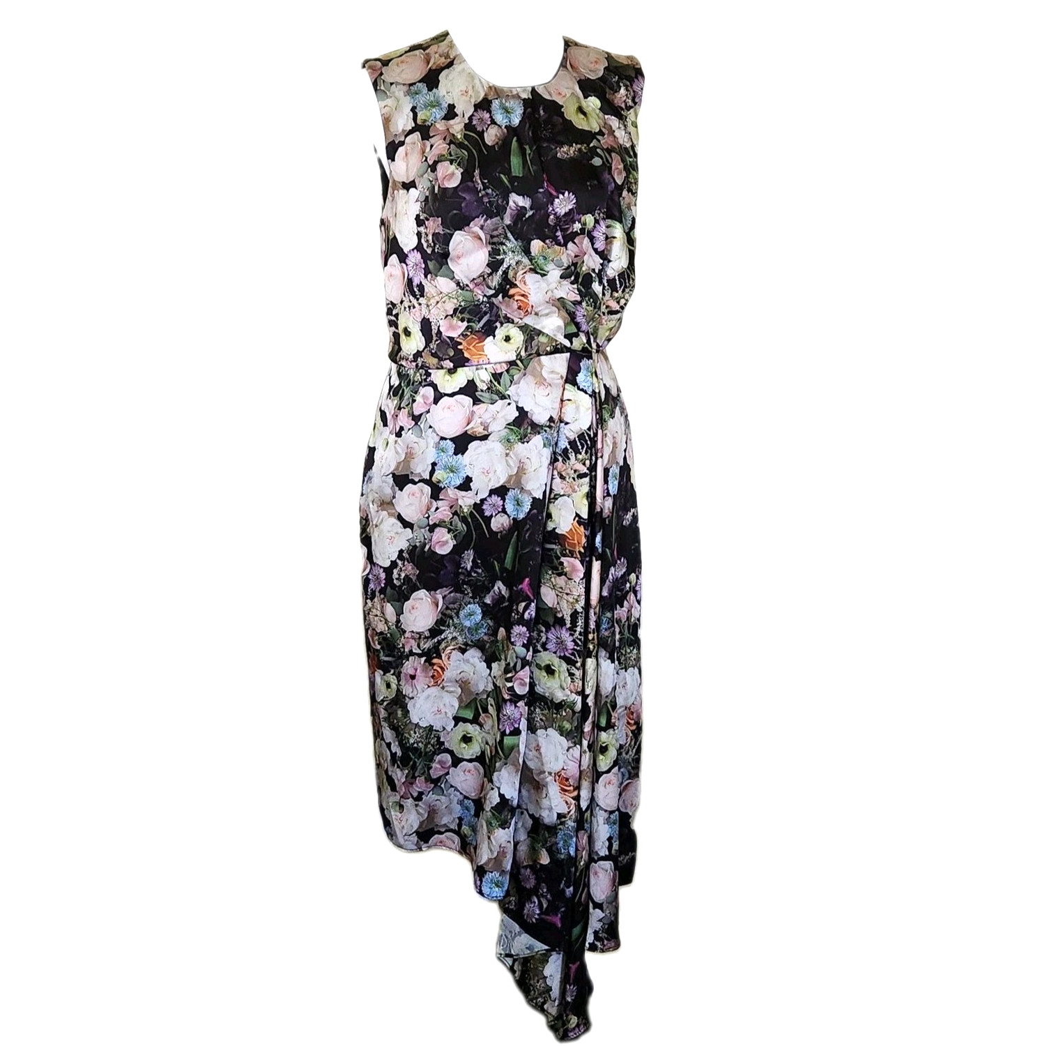ADAM LIPPES Collective Black Floral Side Drape Dress Sz 6 RTR Florist Collab