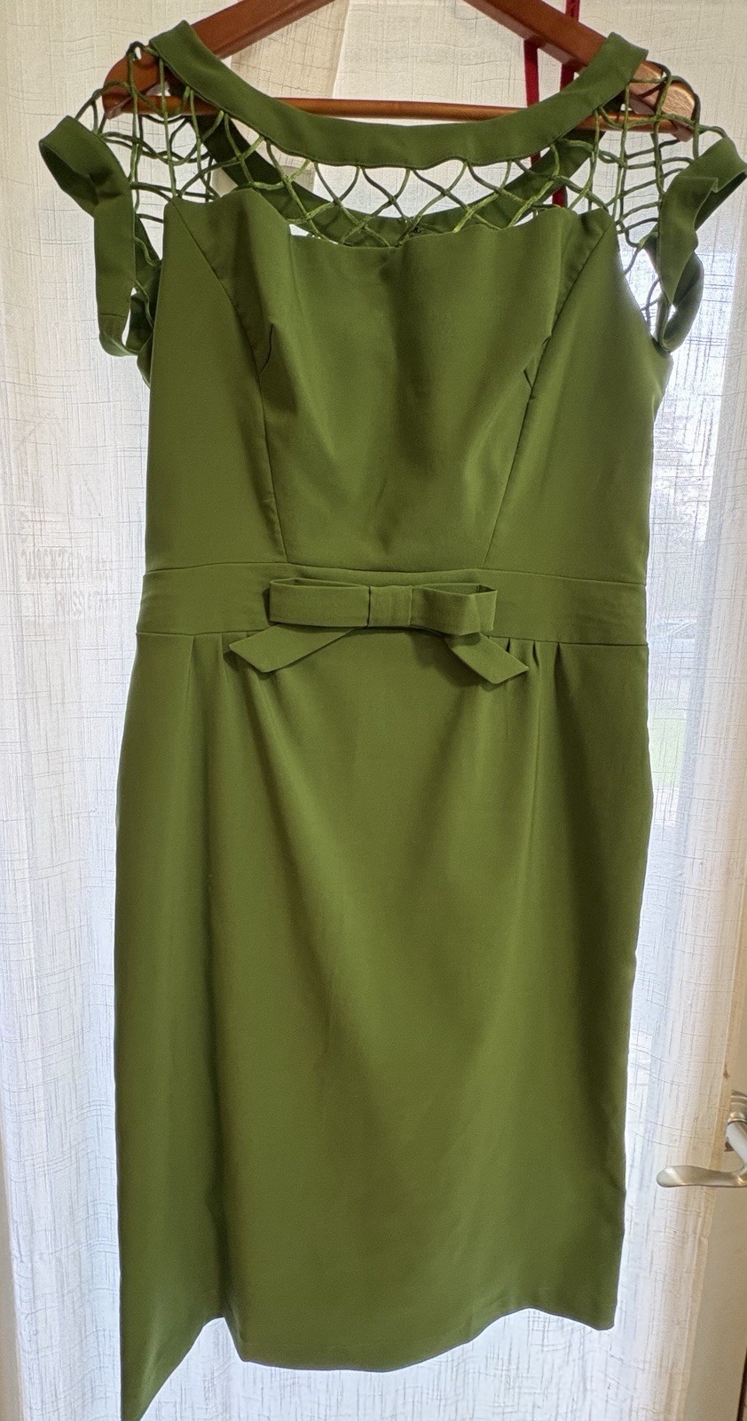 Tatyana Alika Pencil Dress XXL Olive Green Lattice Neckline
