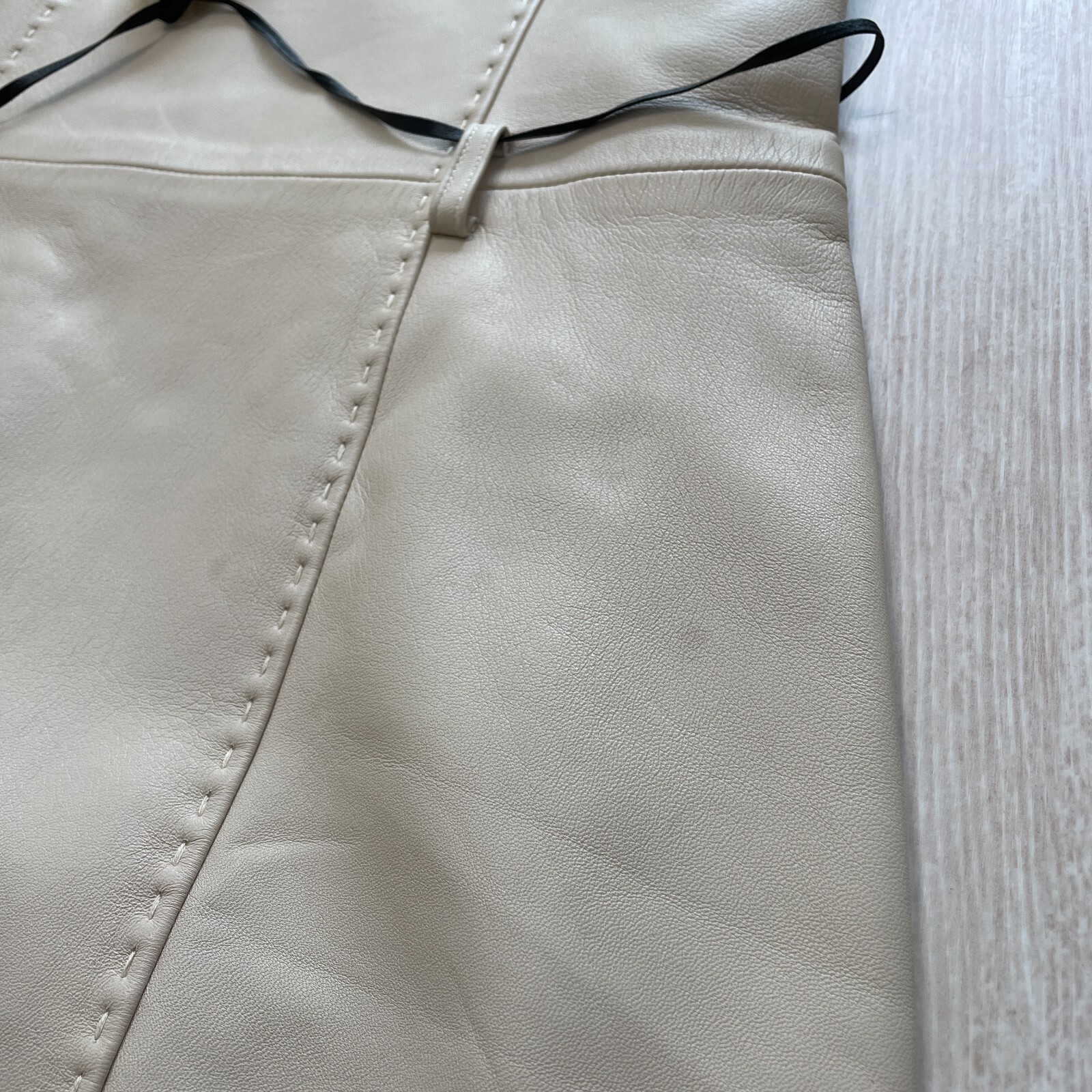 Courreges Sheepskin Lamb Leather Dress Beige Zip Woman Size L US/S-M Japan Rare