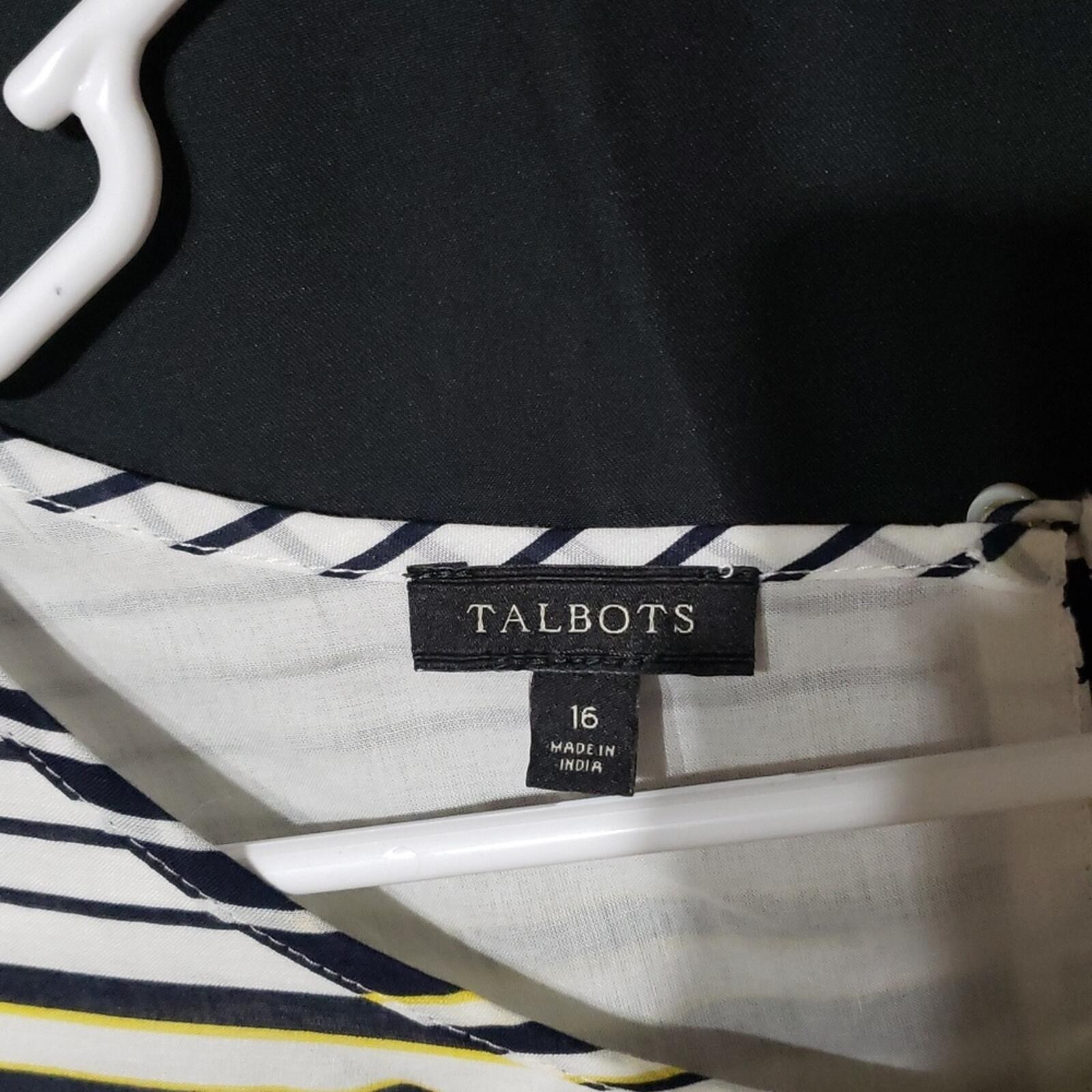 Talbots Sleeveless Striped 100% Cotton Dress in Black, White, & Yellow. Size: 16