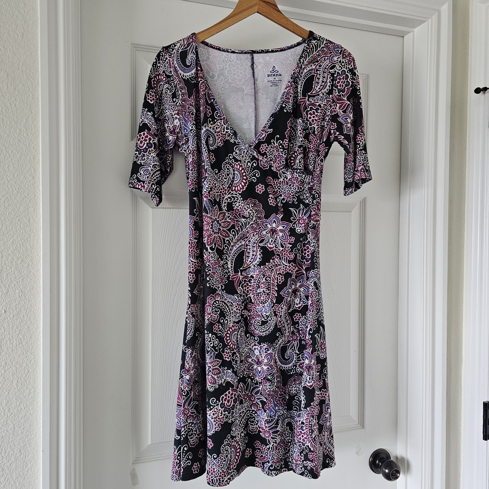 Prana Nadia Surplice Paisley Dress Womens Medium Faux Wrap Athleisure Casual #17