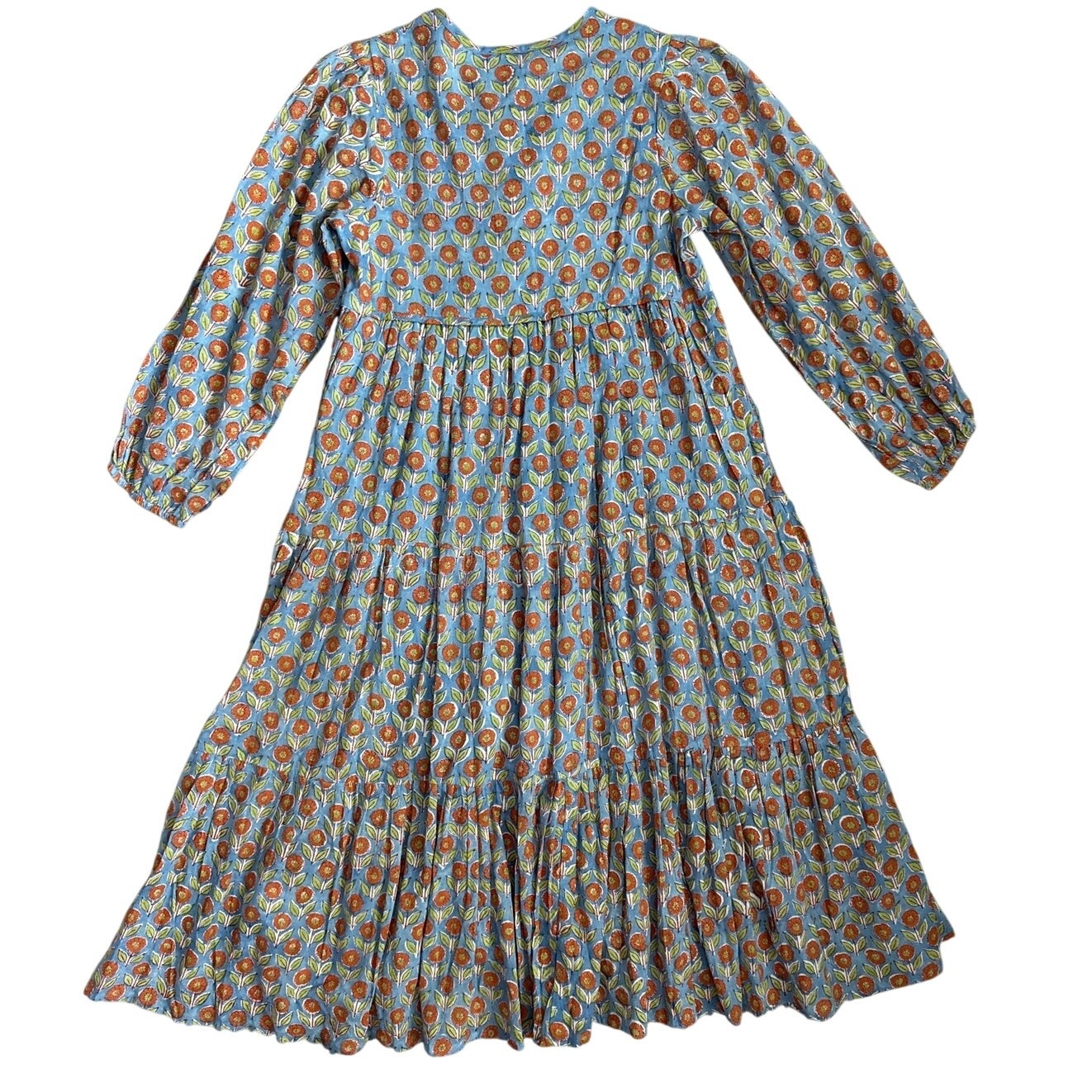Emerson Fry India Collection Heirloom Dress Wednesday Flowers Blues Size XS