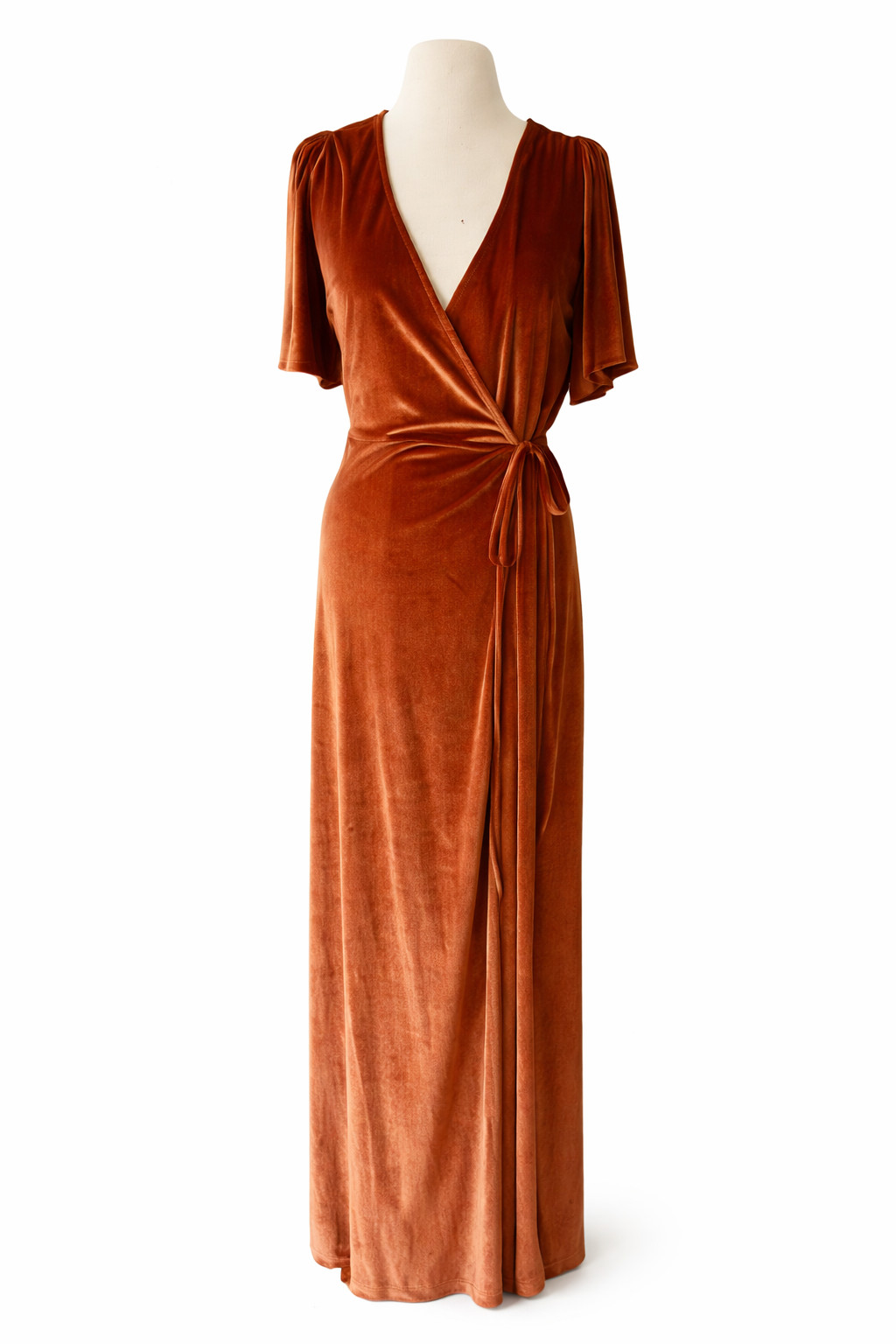 Baltic Born Womens Velvet Stretch Meghan Maxi Wrap Dress Rust Copper Bronze XL