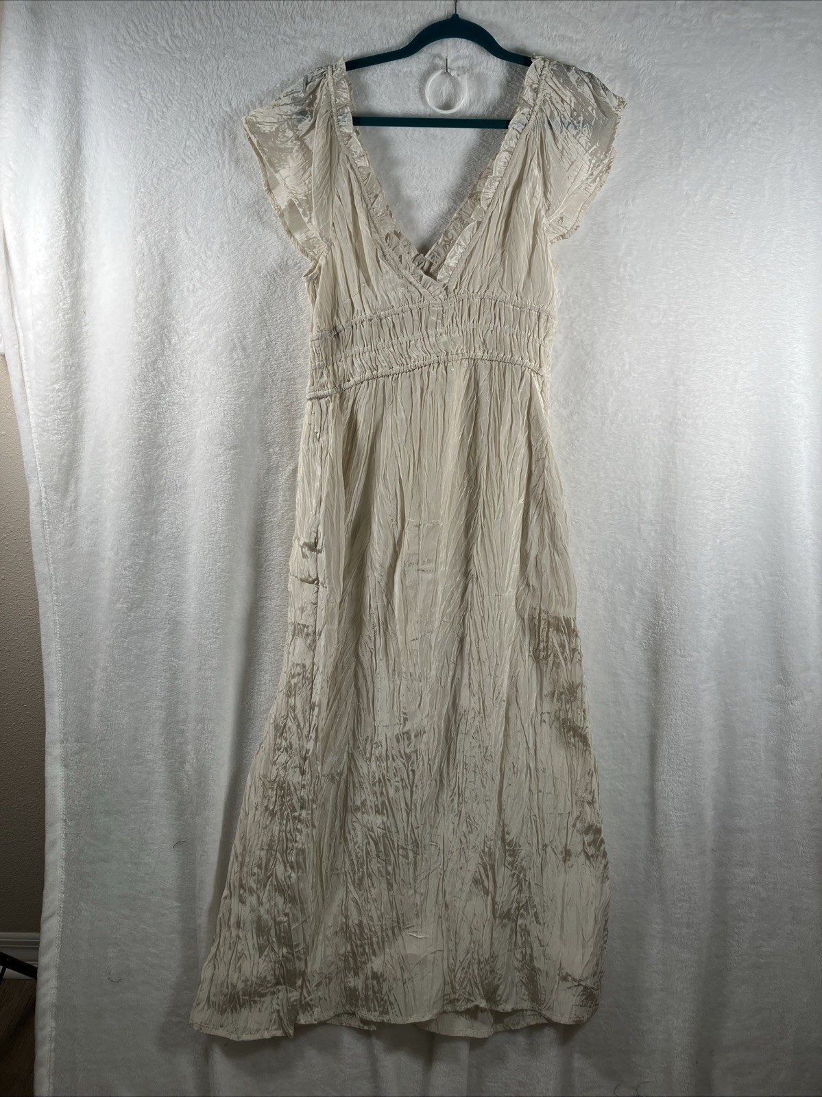 J Crew Palermo Crinkle Midi Dress Tall Medium Cream Boho Resort Coastal NWT