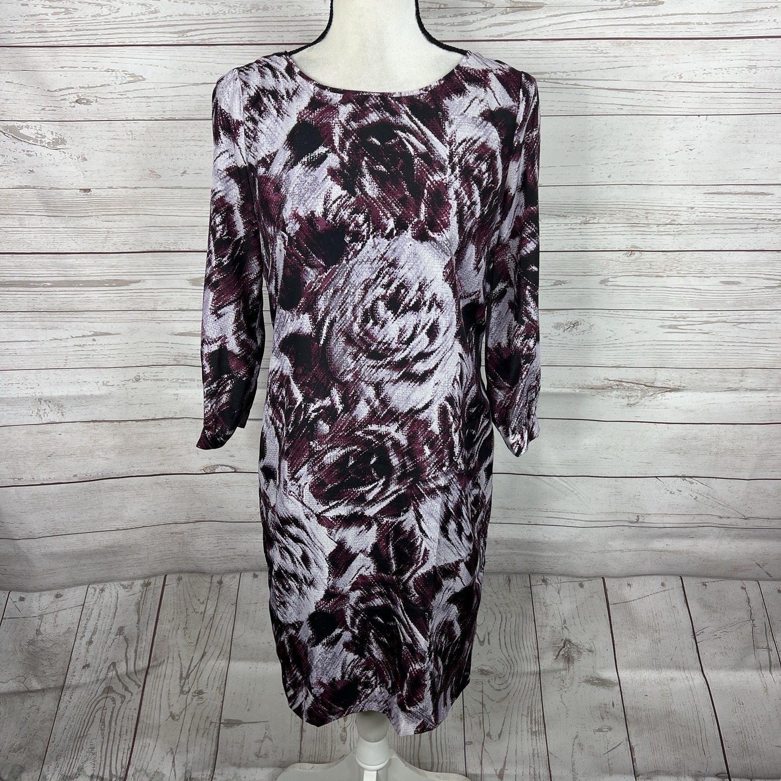Ann Taylor Womens Shift Dress Size 6 Petite Maroon Black Abstrack Floral Lined