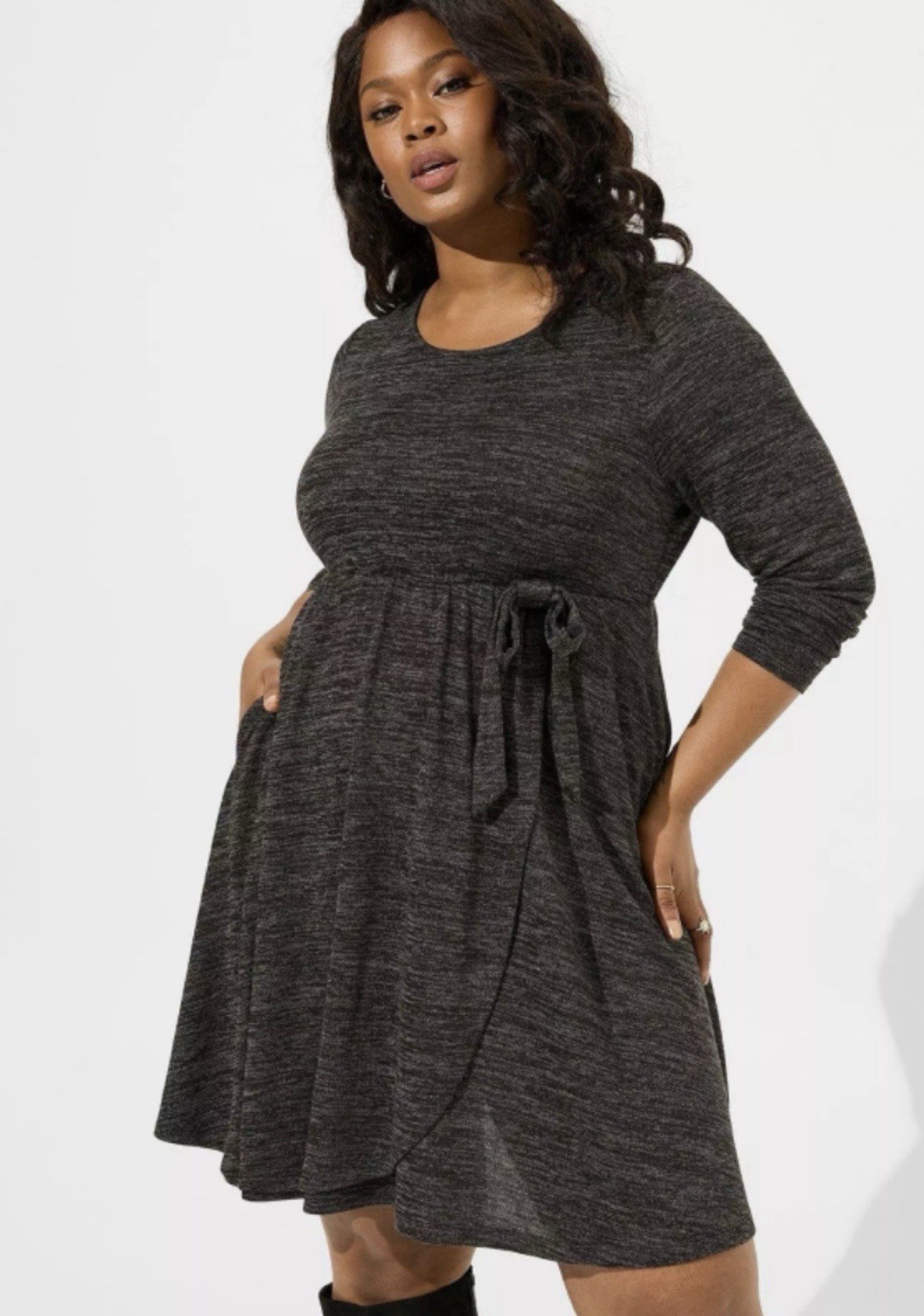 Torrid At The Knee Hacci Faux Wrap Dress Sz XL Gray Long Sleeve Comfort Casual