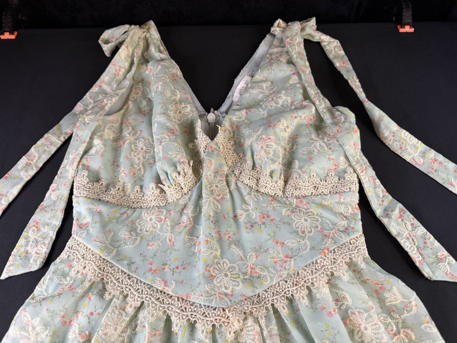 Just Me Mint Green Floral Lace Tiered Midi Dress Size Small Romantic Cottagecore