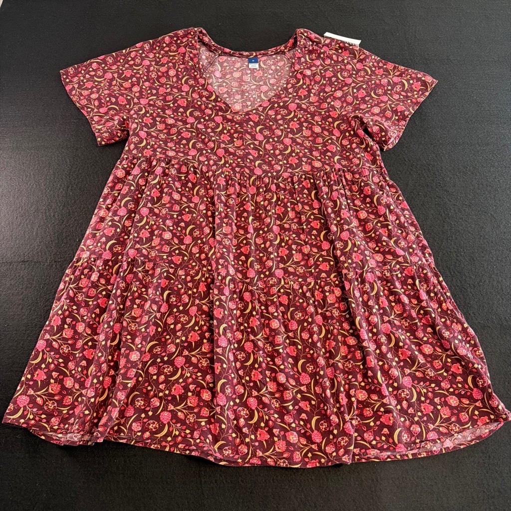 Old Navy Babydoll Dress Womens Medium Floral Boho Cottagecore Mini Berry Pink