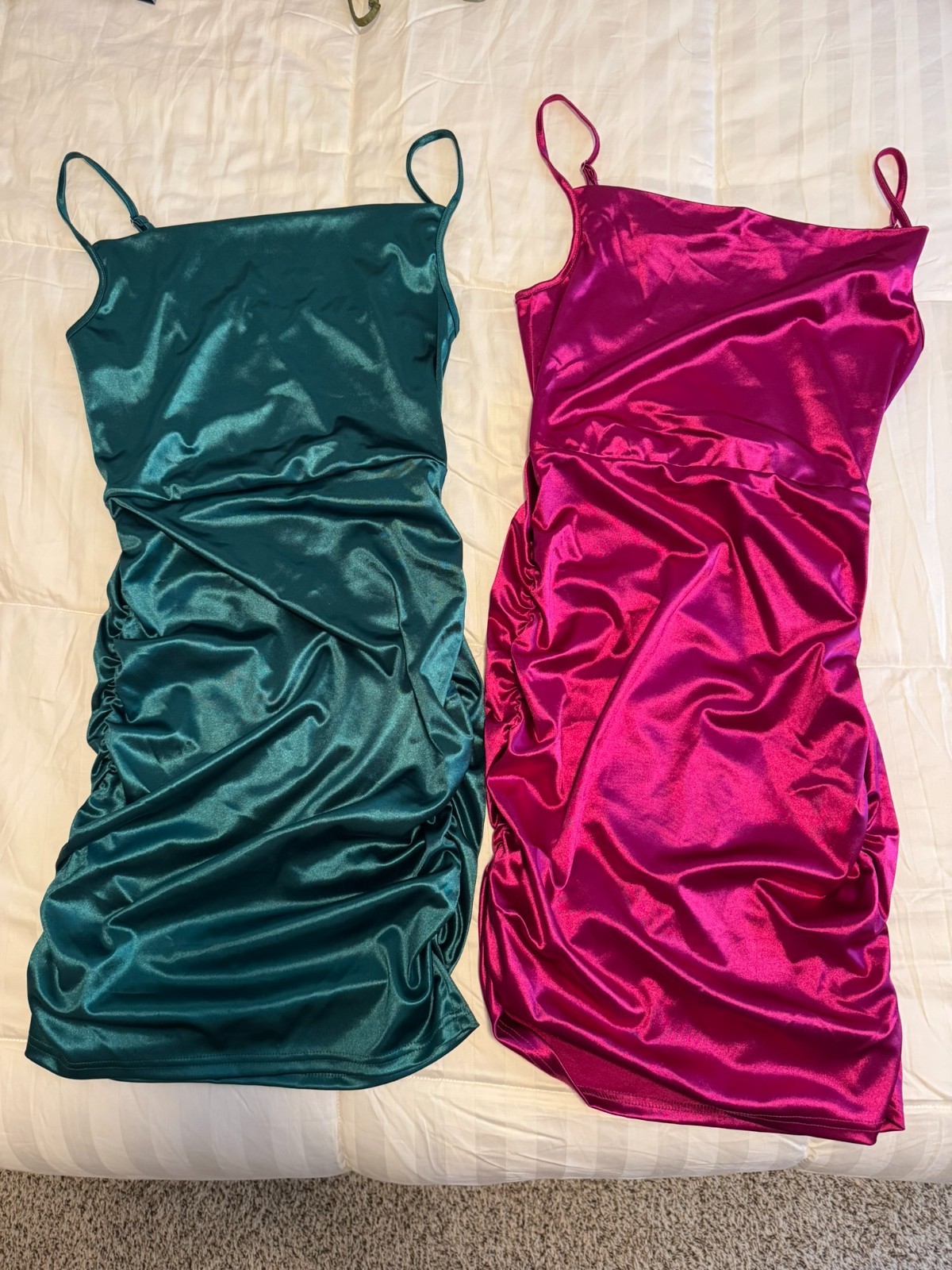 Pair of Bodycon Pink Green Dresses Medium