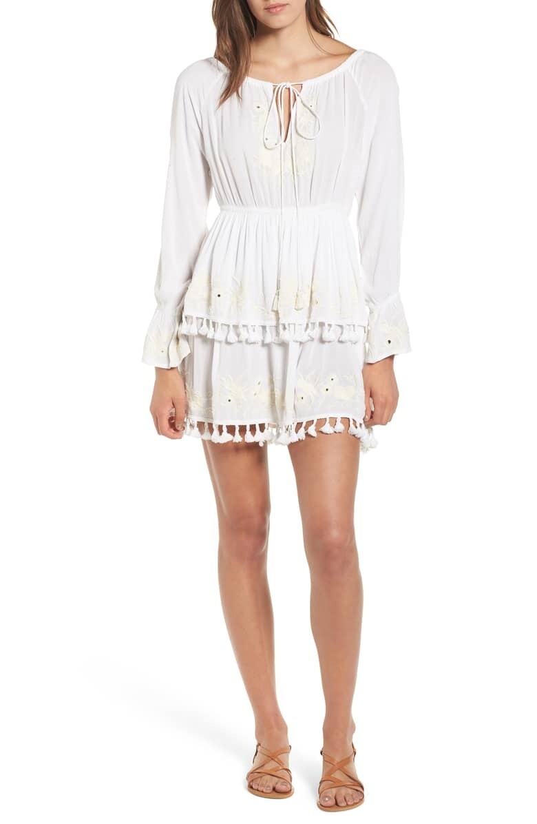 Women’s Raga Salty Kiss Tassel Trim Minidress, Size Medium – white Beige 149286