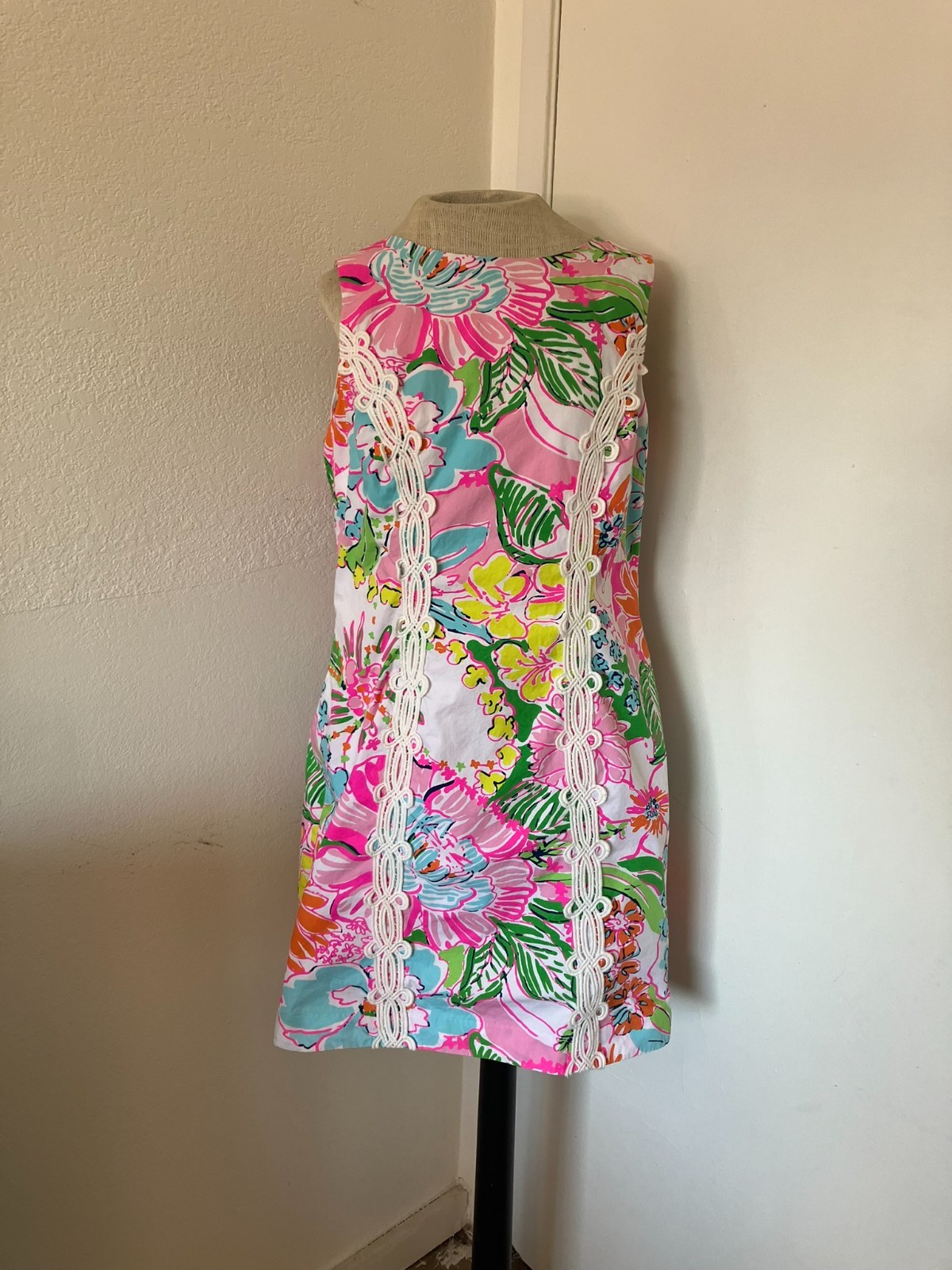 Lilly Pulitzer Mini Dress 20 anniv Floral, Lace Trim ,Pink Green size 12