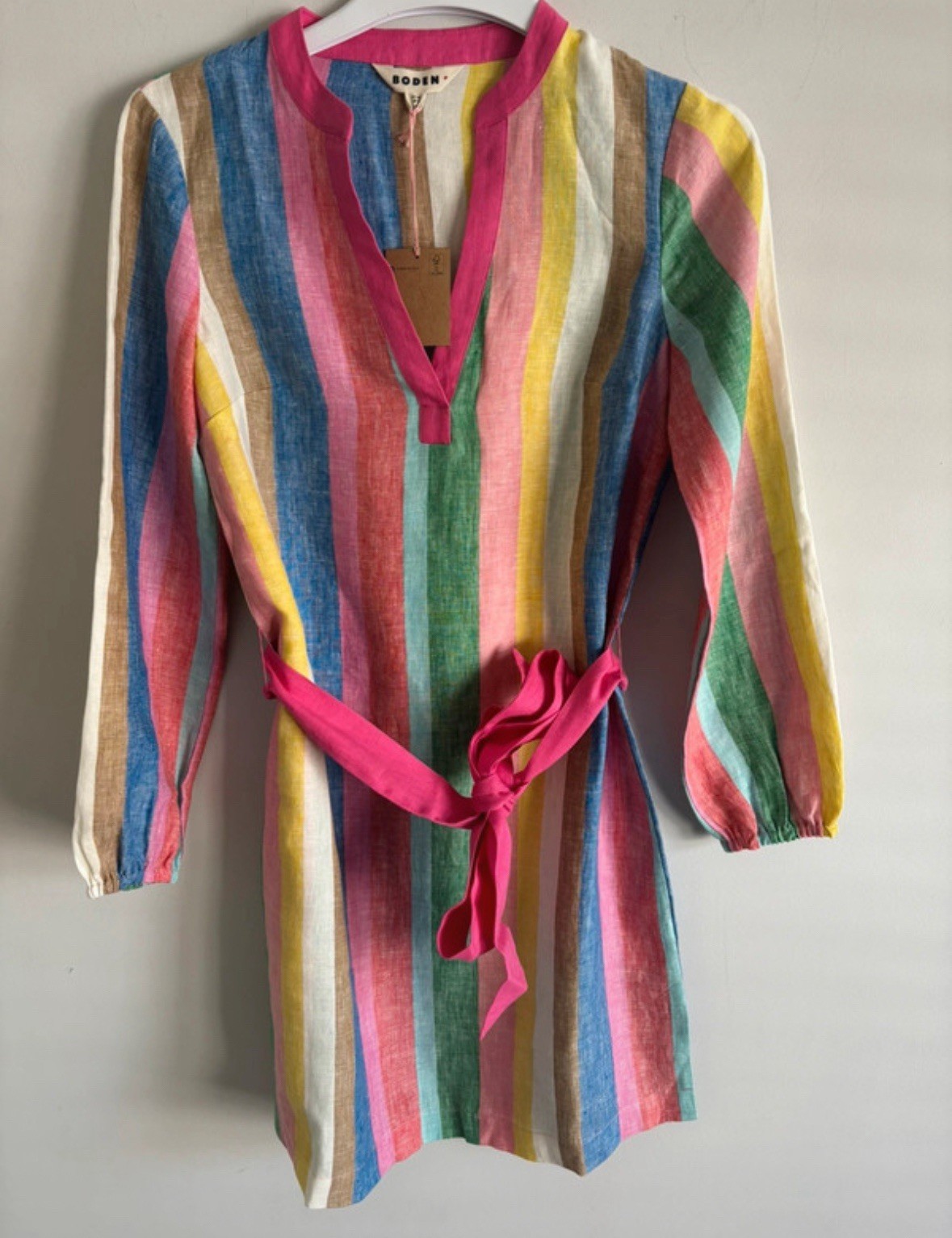 Boden Cleo Linen Long Tie Waist Dress UK Size 10R 100% Linen BNWT