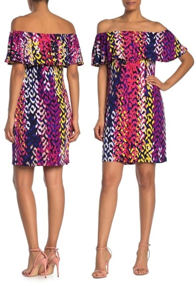 Trina Turk INDIGO MULTI Merci OTS Geometric Print Dress SzL- Was $128 now $69.99