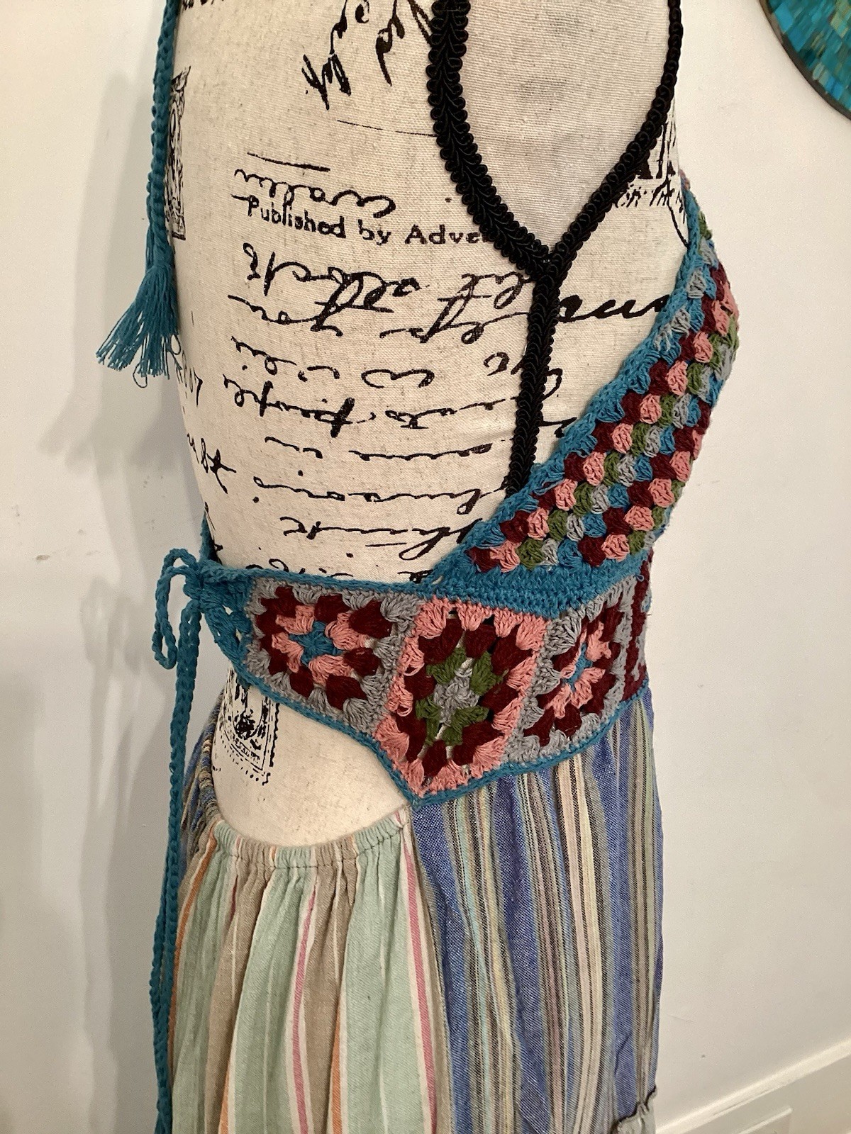 Artisan Boho Crochet Patchwork Maxi Dress Halter Flowy Summer M L NWT