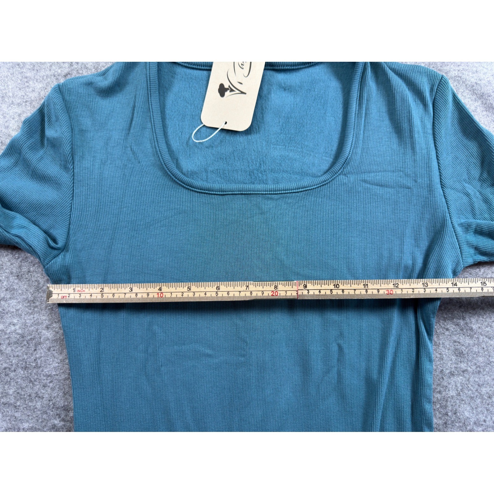 Vichyie Ribbed Bodycon Mini Dress Size S Teal Blue Long Sleeve Square Neck