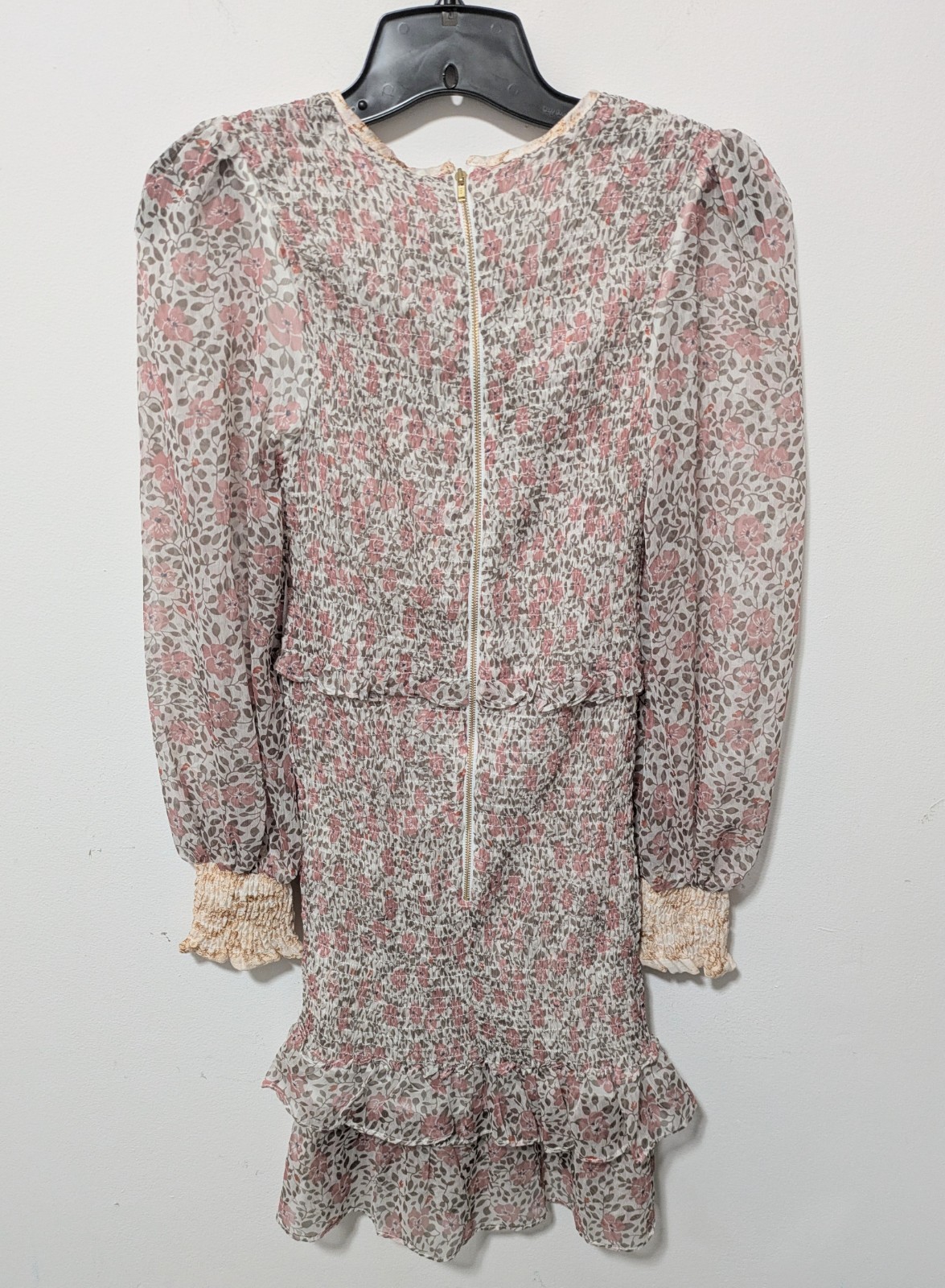 WINONA AUSTRALIA Floral Smocked Ruffle Mini Dress XS Pink Ruffles Sheer Romantic