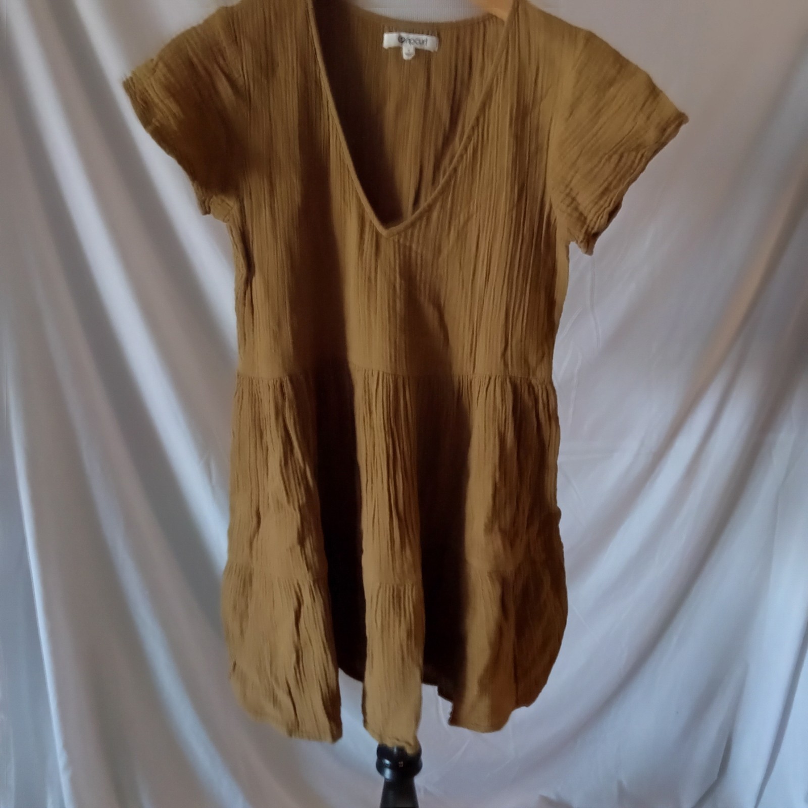 Rip Curl Size S Brown Dress Summer Surfing Beach Girl Vneck 100% Cotton