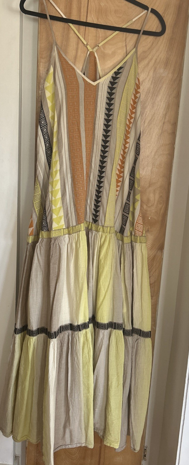 Devotion Twins Skiropoula Long Maxi Dress Cotton Geometric Tiered Boho One Size