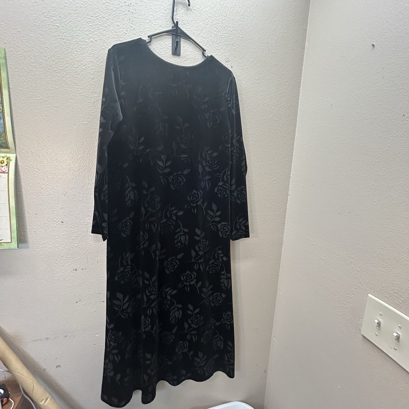 Amanda Smith Black Velvet Burnout Whimsigoth Witchy Long Sleeve Dress 90s Y2K M