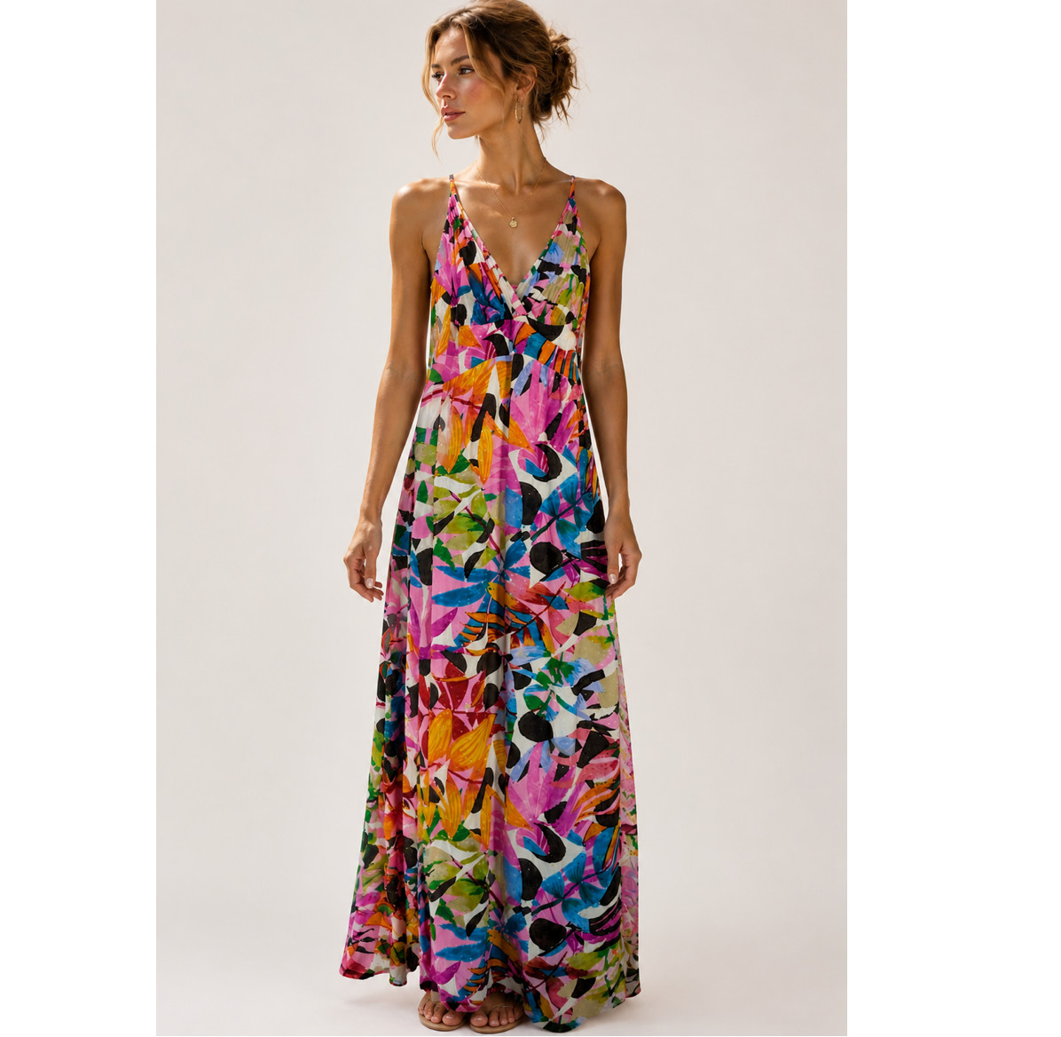 Vintage Jams World Maxi Dress Hawaiian Hawaii Polka Fern Tropical Pink Floral S