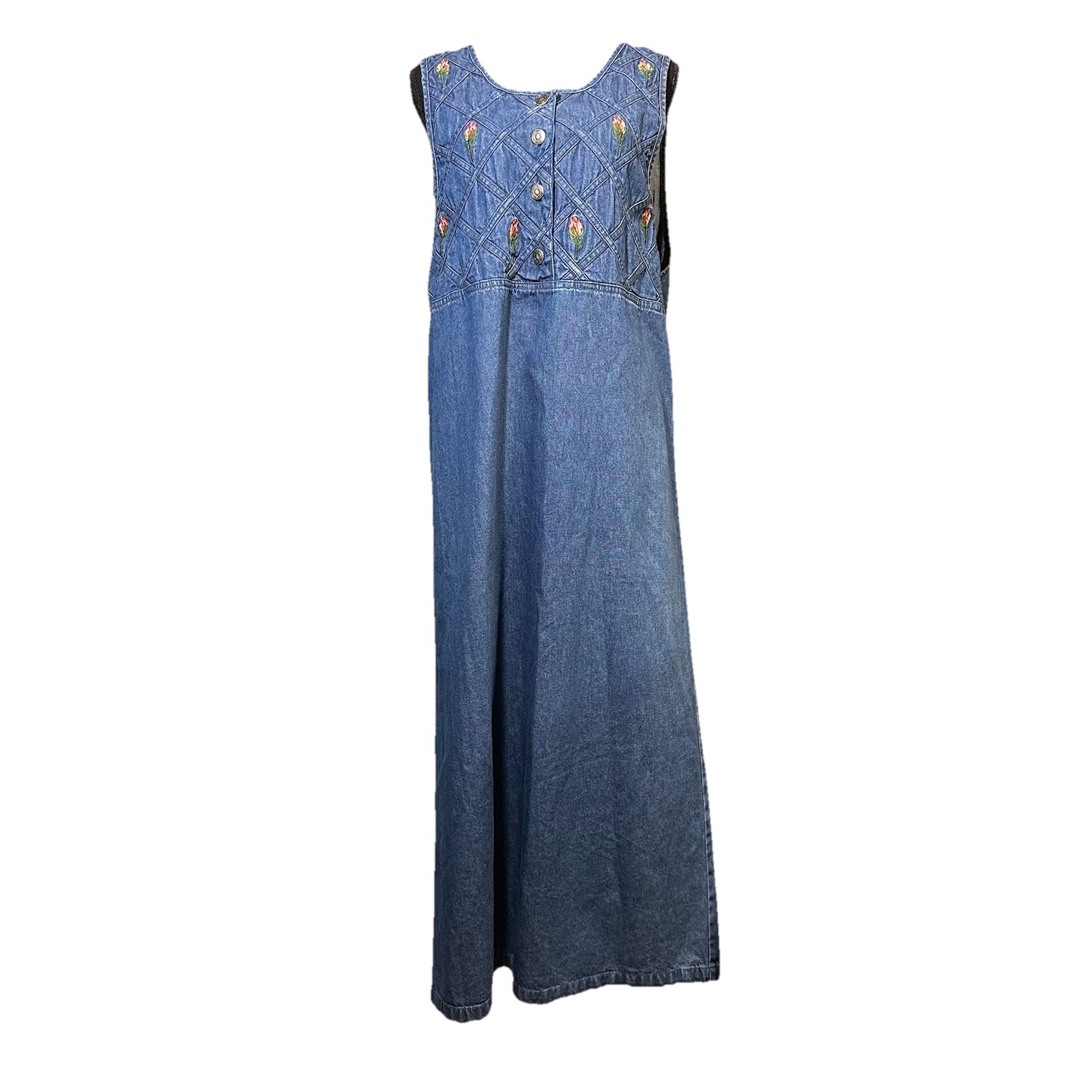 Premier International Embroidered Denim Jumper Dress MED Maxi Cottagecore