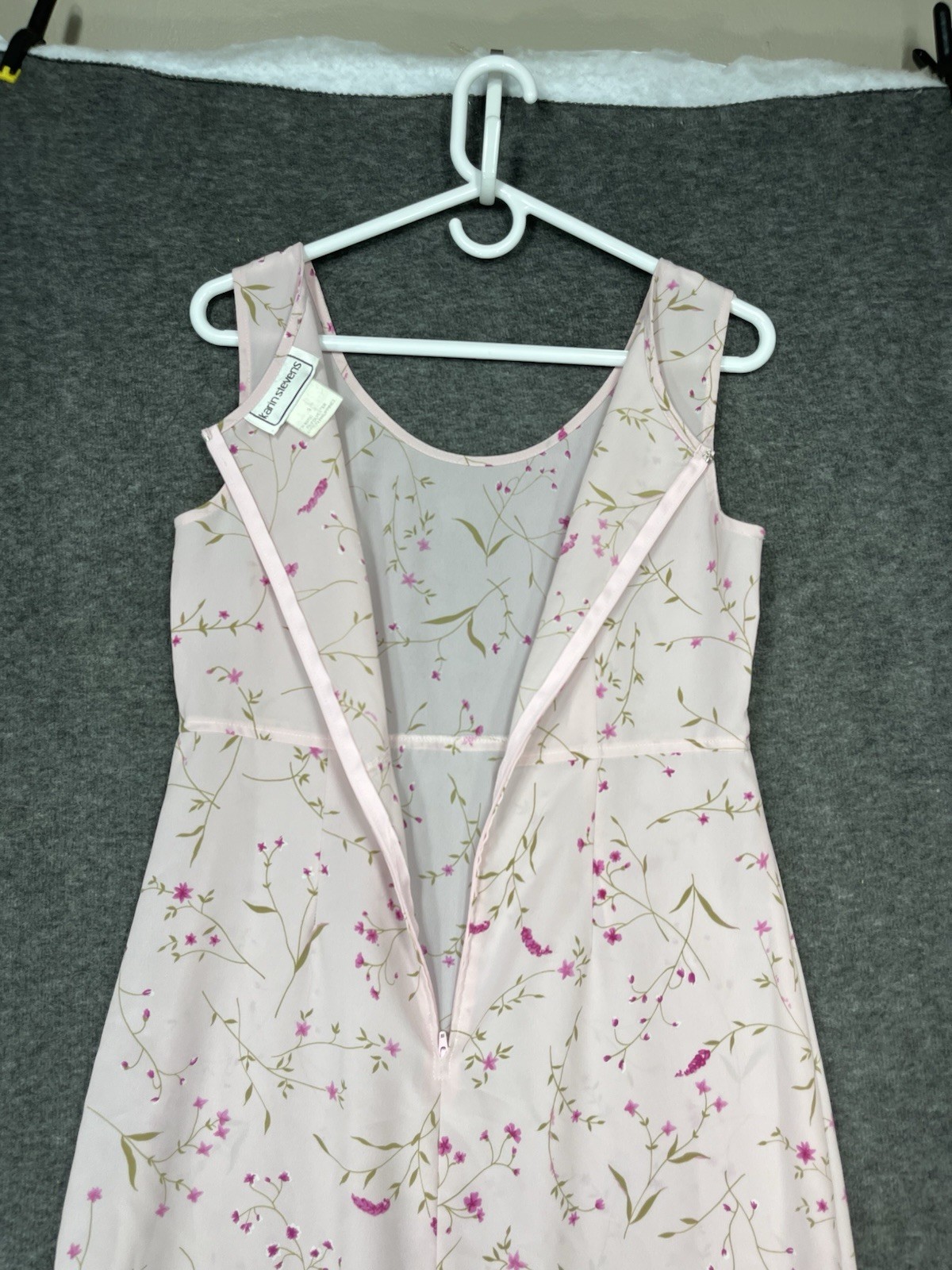 Vintage Karin Stevens Maxi Drerss Size 6 Sleeveless Pink Floral Sundress 90s