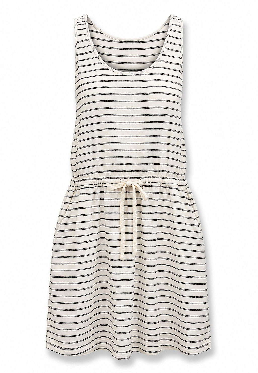 Lou & Grey Womens S Striped Linen Blend Racerback Dress Drawstring Waist