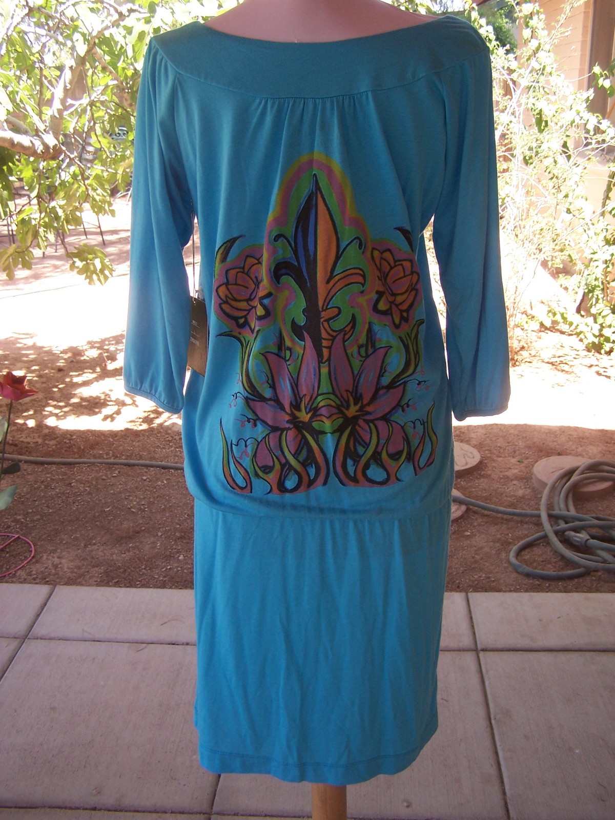 NWT~Turquoise Fleur De Lis Tunic~Dress~Cover Up~L~2B Free
