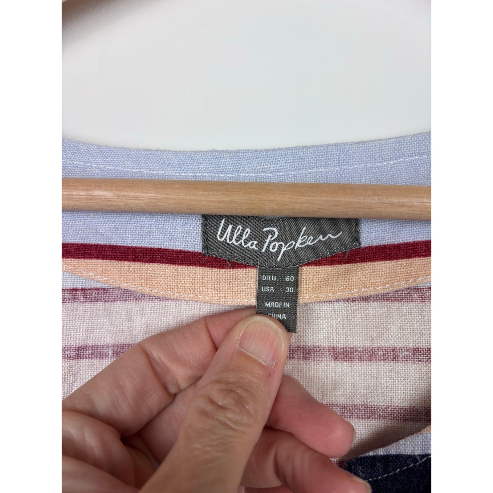 Ulla Popken Plus Size 30 Striped Linen Viscose Tunic Dress Blue Navy Red