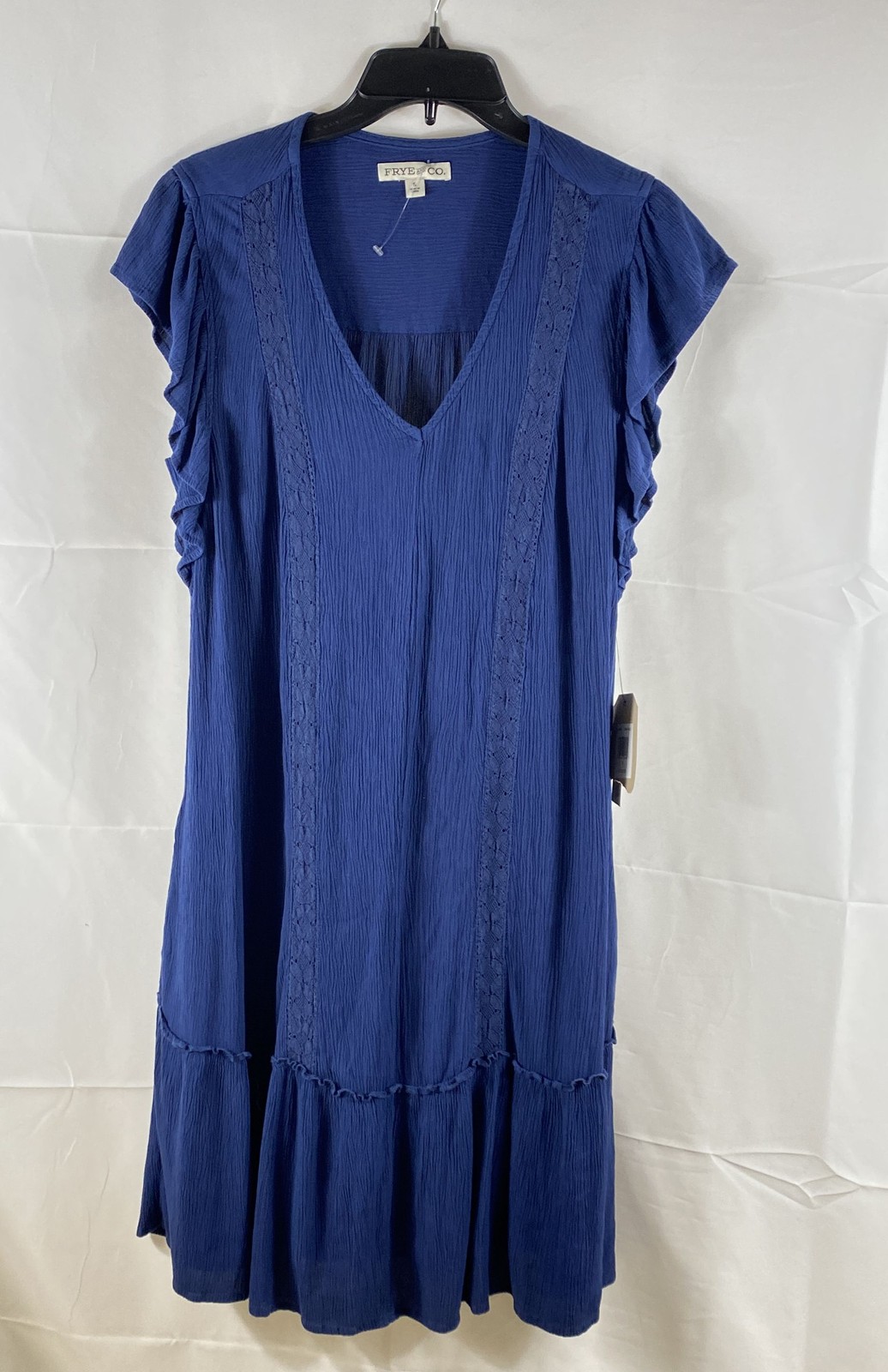 Frye & Co. Women’s Iconic Indigo Blue Tiered V-Neck Lace Trim Dress Sz S NWT