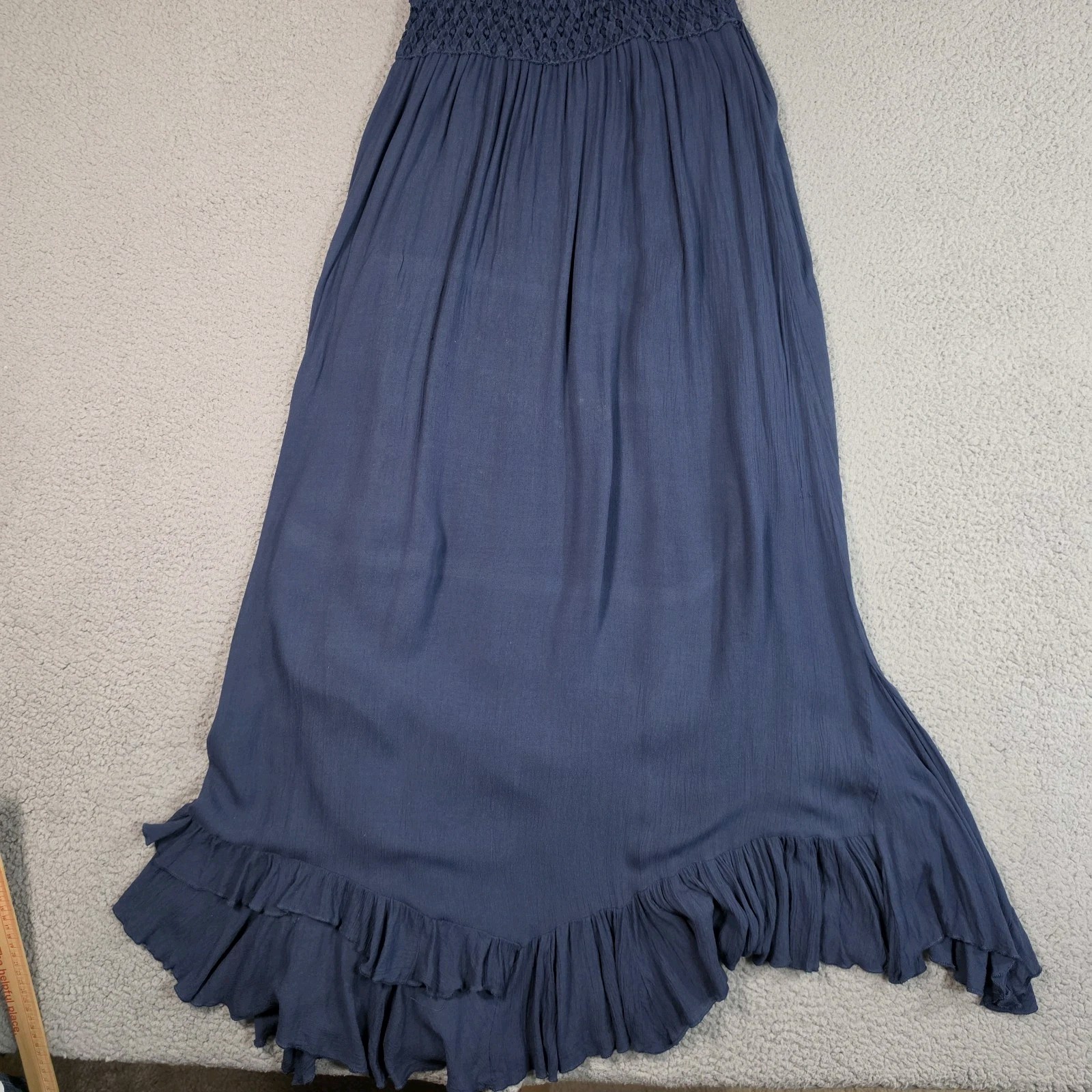 Free People FP One Adella Boho Maxi Slip Dress Womens Large Blue Ruffle Strappy